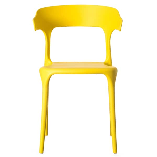 Modern Plastic Outdoor Dining Chair With Open U Shaped Back, Yellow, PK 2